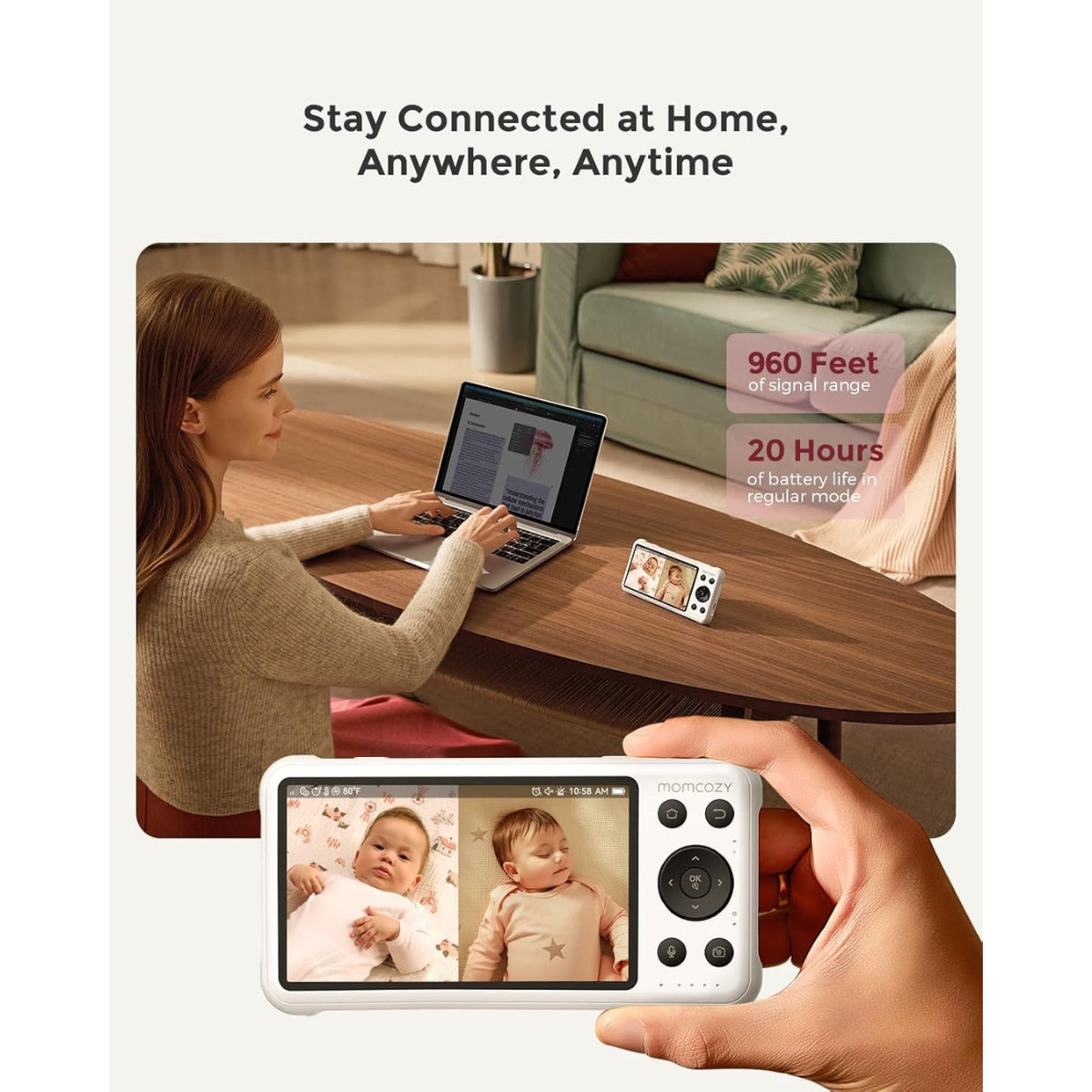 Monitor de Bebê Inteligente de Modo Duplo de 5 Polegadas Momcozy Com 2 Câmeras -BM04