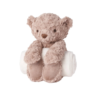 Urso de pelúcia elegante para dormir, Huggie, com cobertor