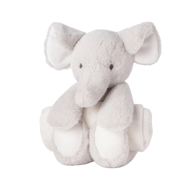 Elefante bebê elegante, brinquedo de pelúcia Huggie para dormir com cobertor