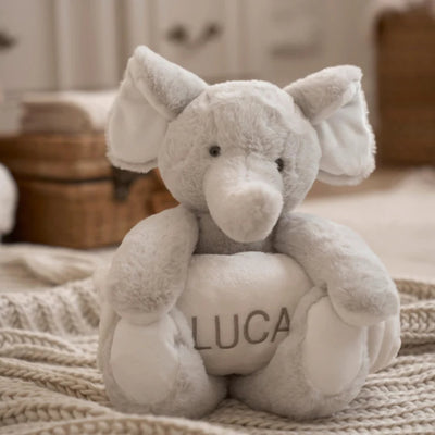 Elefante bebê elegante, brinquedo de pelúcia Huggie para dormir com cobertor