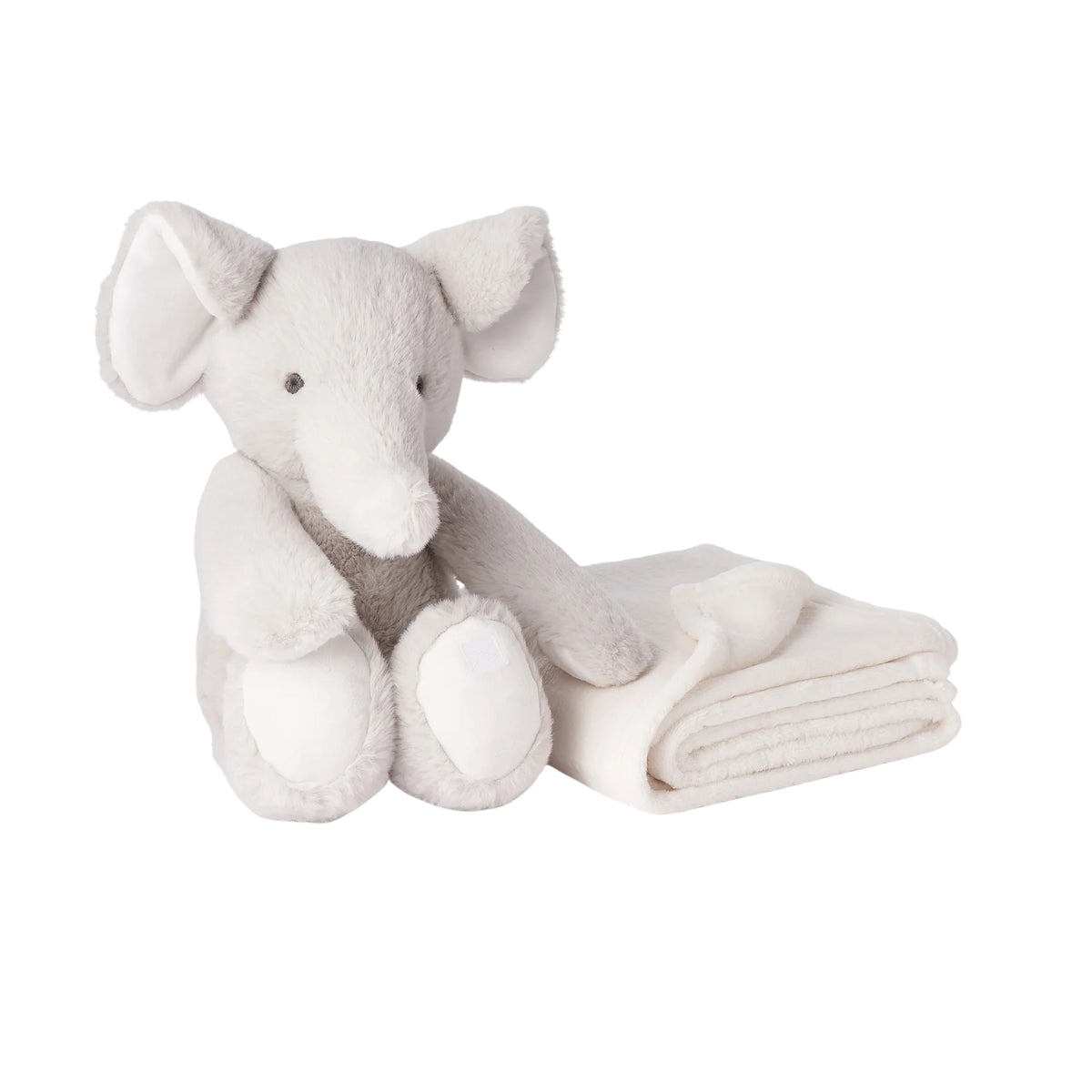 Elefante bebê elegante, brinquedo de pelúcia Huggie para dormir com cobertor