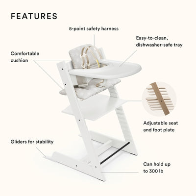 Cadeira alta Stokke Tripp Trapp - Branca com almofada e bandeja Silver Star
