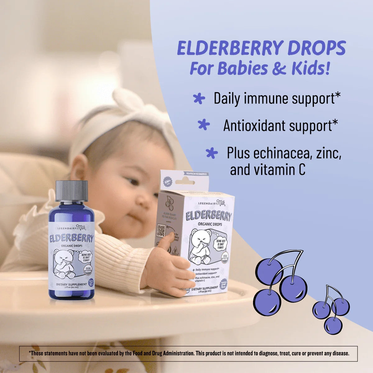 Suplemento de Vitamina Orgânico Infantil Legendairy Milk Gotas de Sabugueiro