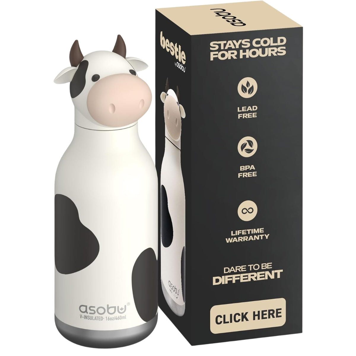 Asobu - Stainless Steel Bottle Silicone Head Cow