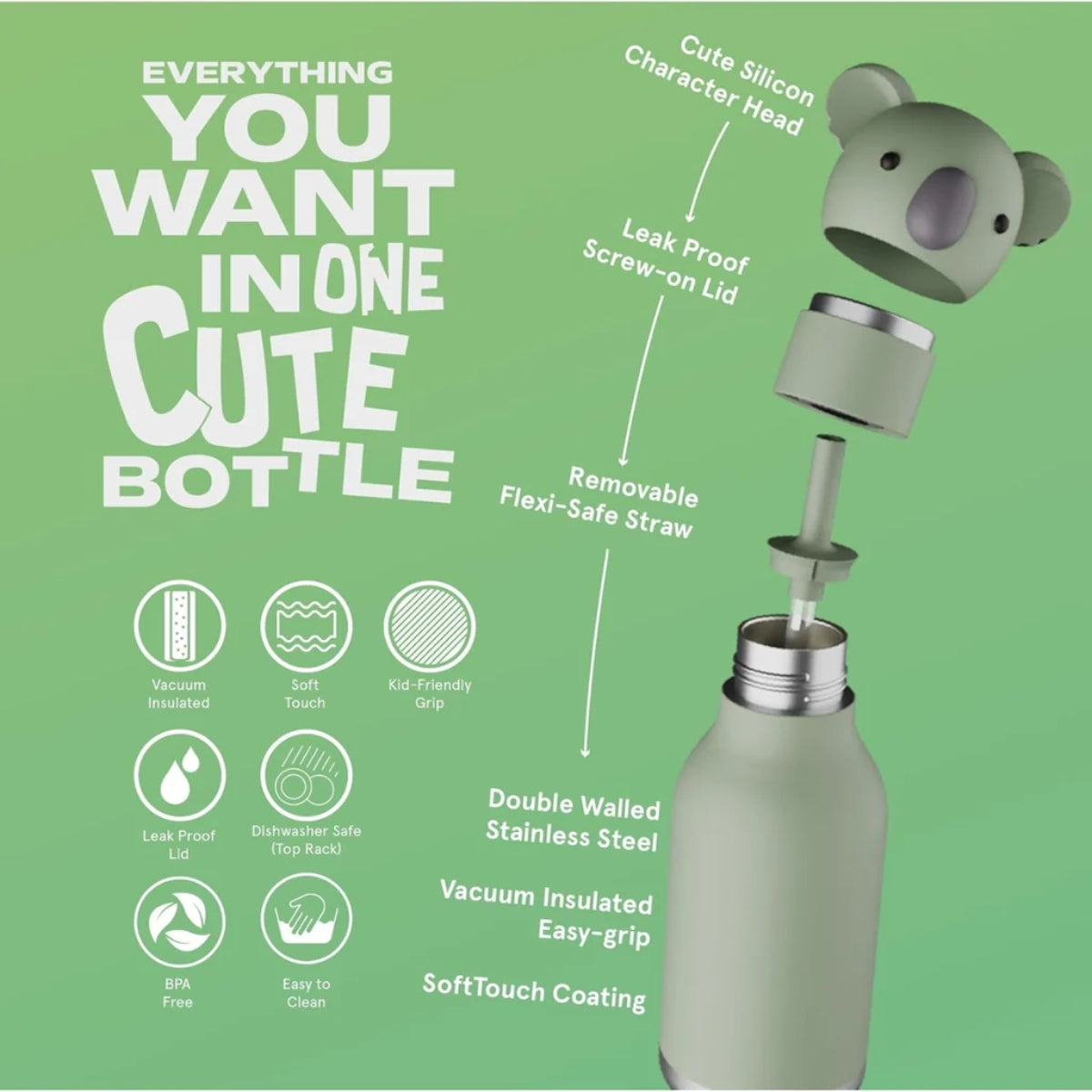 Asobu - Stainless Steel Bottle Silicone Head Koala