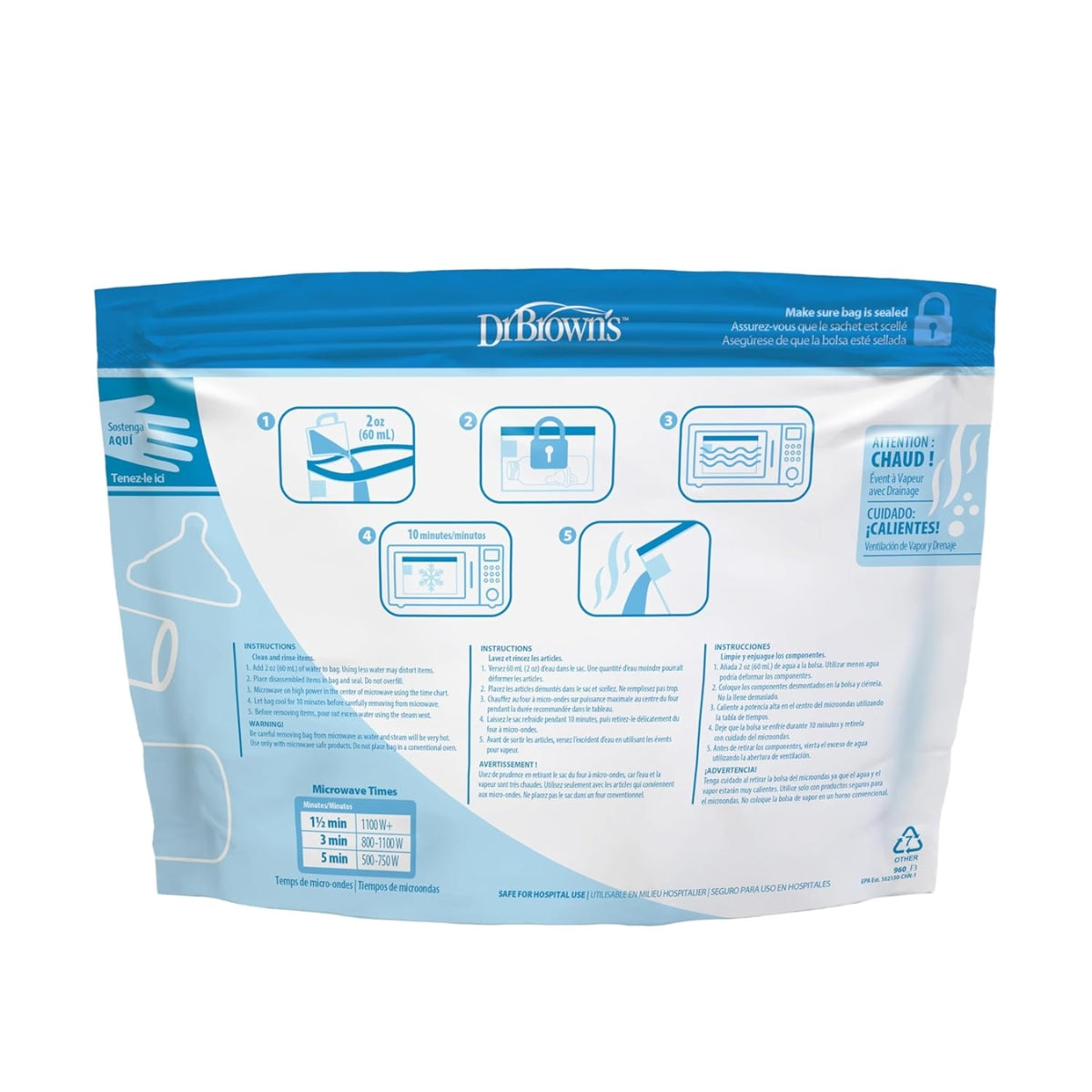 Sacos esterilizadores a vapor para micro-ondas Dr. Brown's, pacote com 5