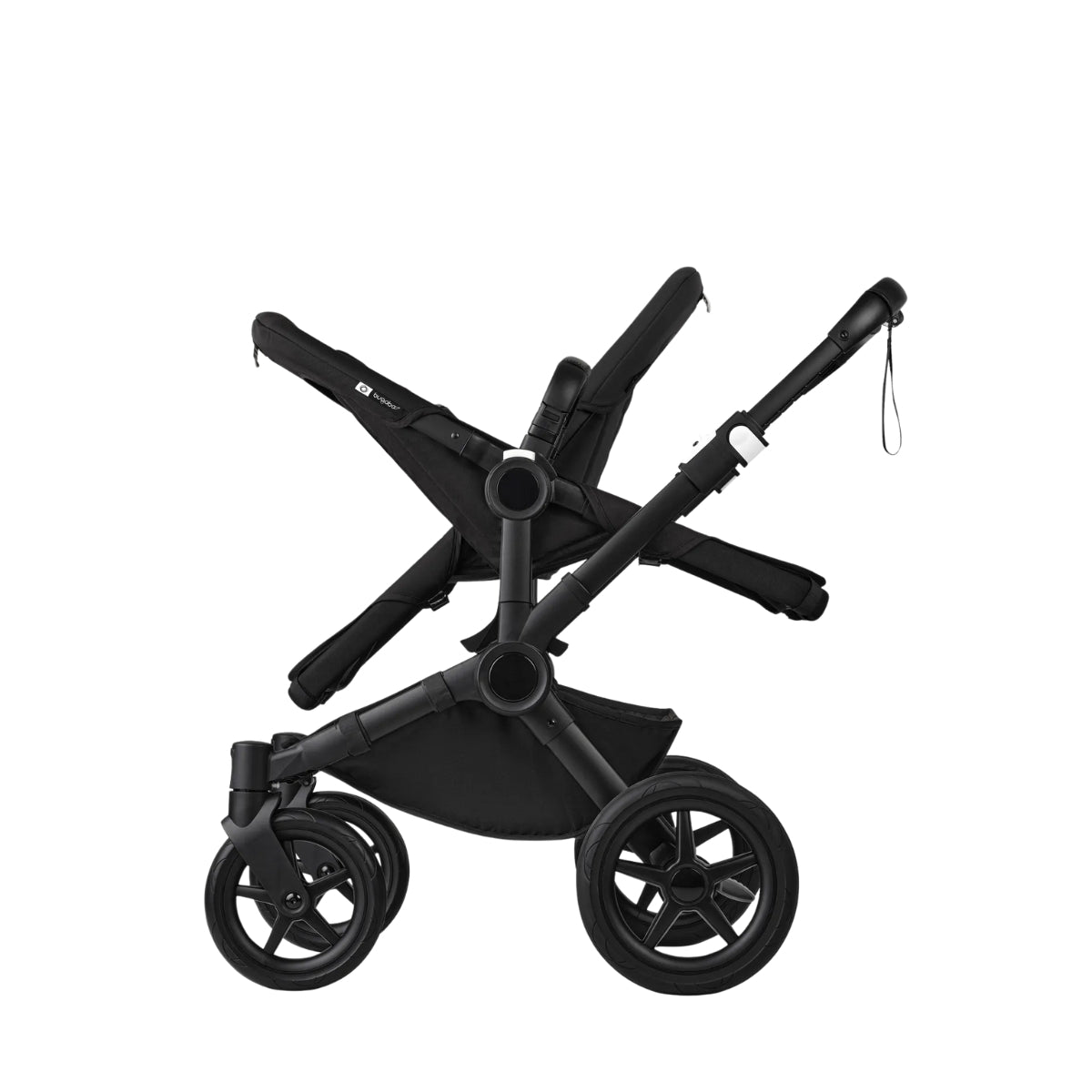 Carrinho de bebê duplo Bugaboo Donkey 5 Duo - Capota solar preta meia-noite, tecidos pretos meia-noite, chassi preto