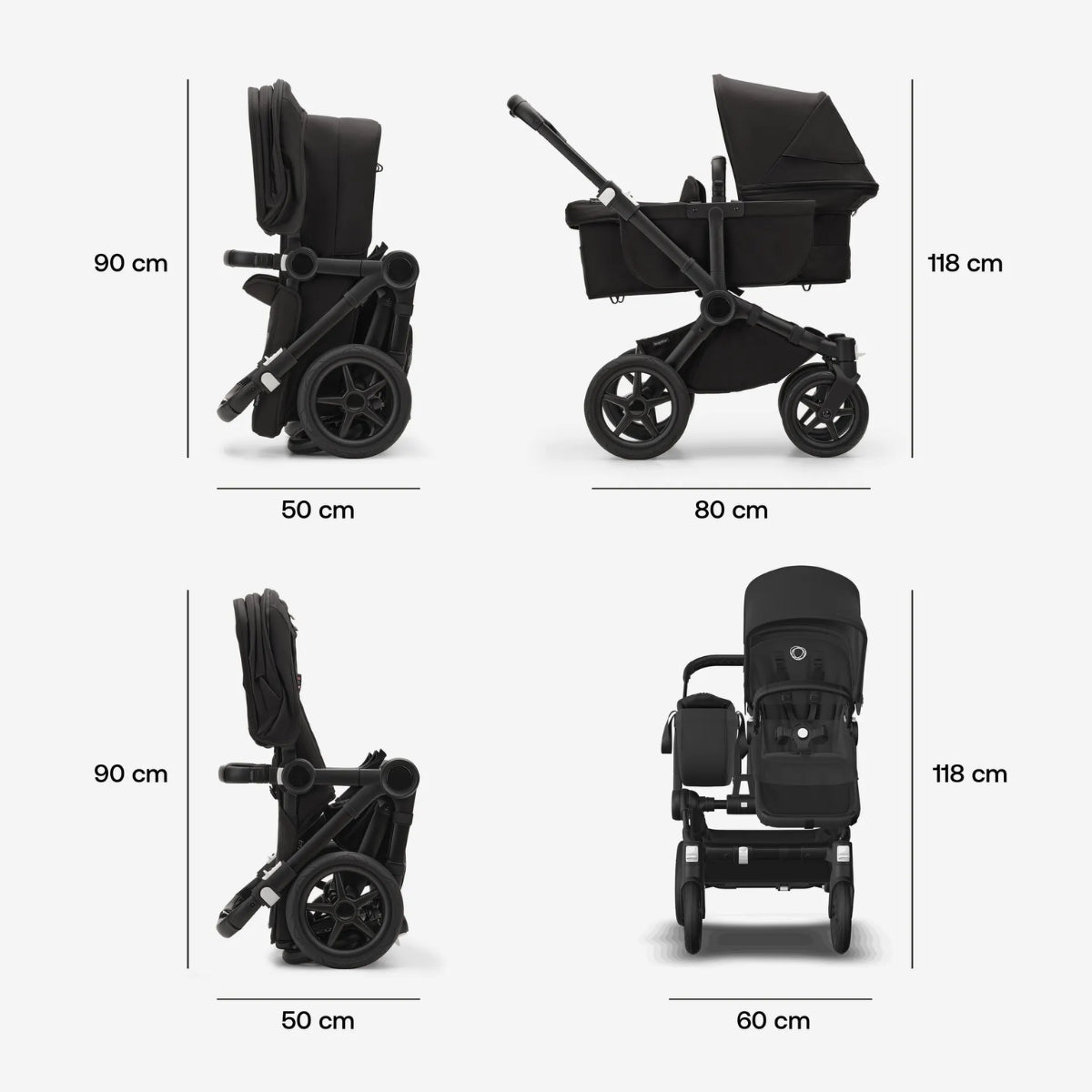 Bugaboo Donkey 5 Mono berço e assento para carrinho - Capota solar preta meia-noite, tecidos pretos meia-noite, chassi preto