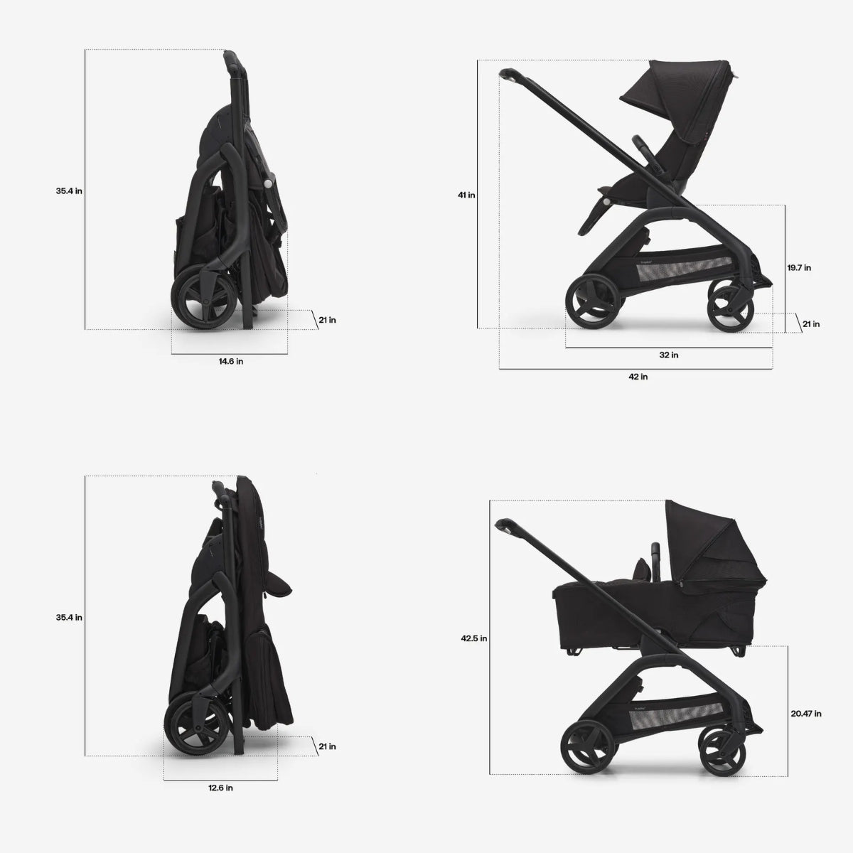 Carrinho de bebê 2 em 1 Bugaboo Dragonfly - Midnight Black/Frame Black