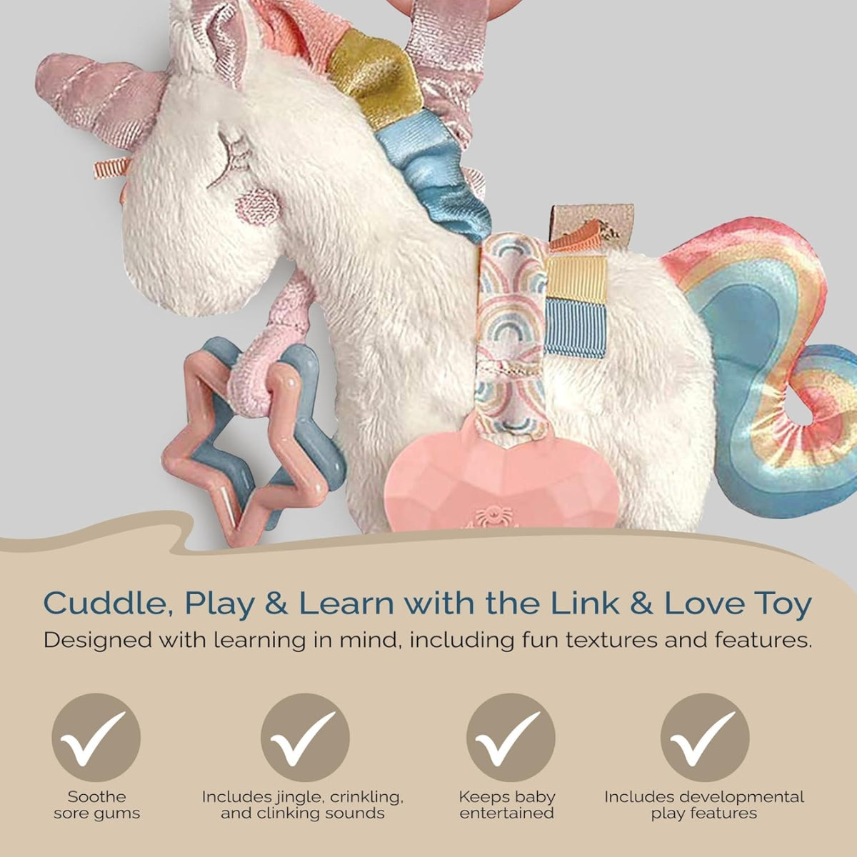 Brinquedo de atividade para dentição Itzy Ritzy Link & Love - Unicórnio