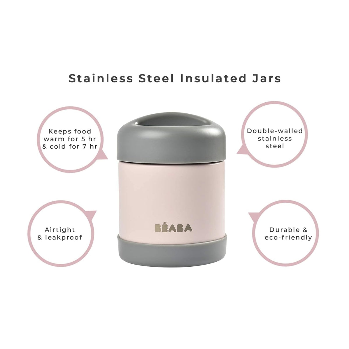 Jarra de aço inoxidável Beaba de 10 oz - Rosa