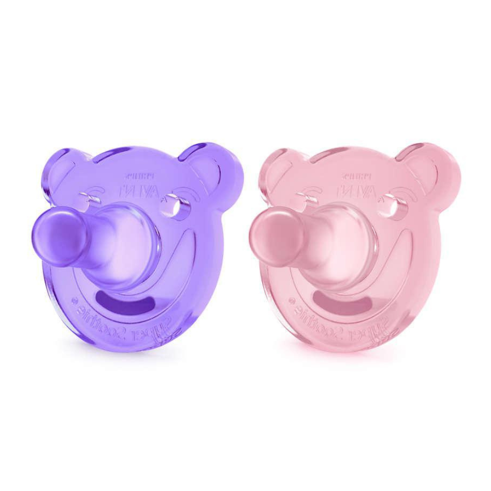 Kit Chupeta Avent Soothie Bear 2 Peças Lilás/Rosa 3M+