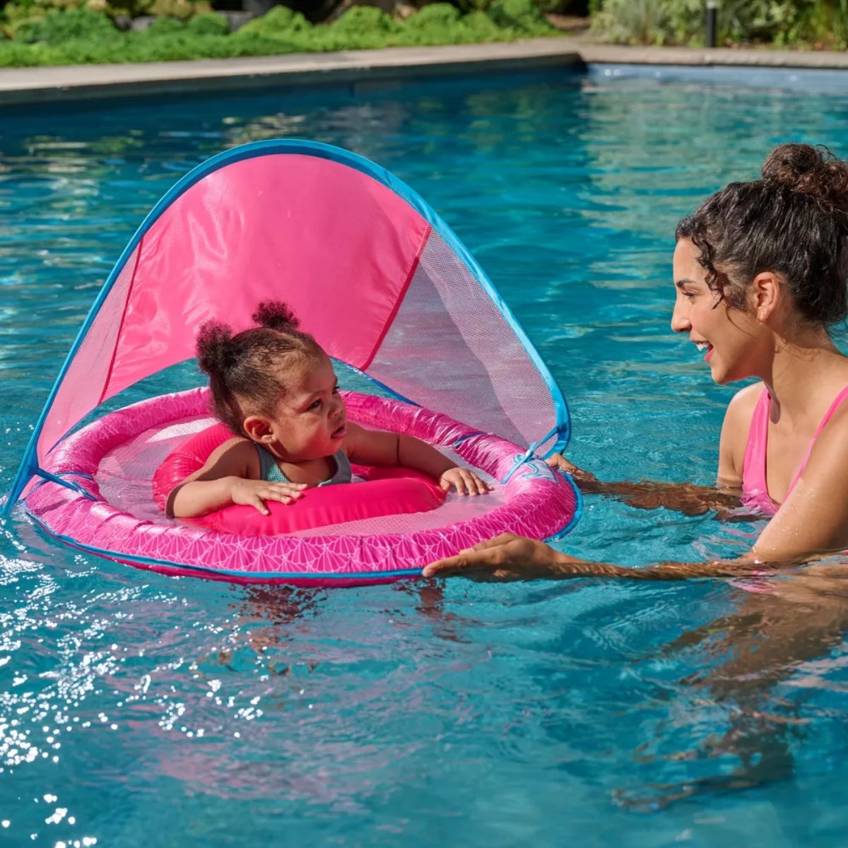 Swimways Sun Canopy Spring Float with Hyper-Flate Valve - Baby Pool Lounger