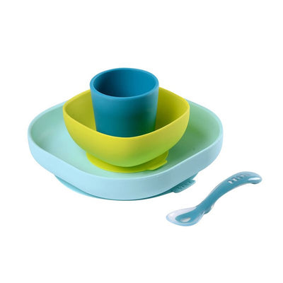 Beaba Beaba Conjunto de Refeição com Ventosa de Silicone - Conjunto de 4 - Pavo Real