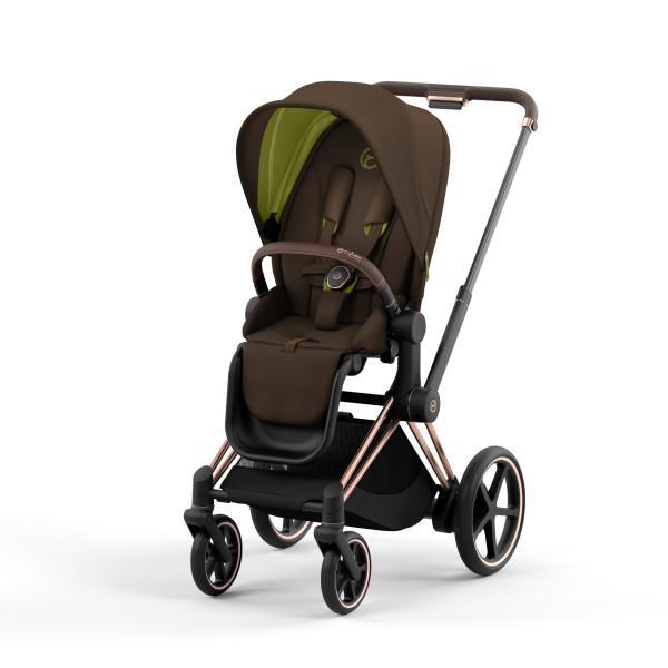 Cybex E-Priam 2 Stroller - Rose Gold/Brown Frame and Khaki Green Seat Pack