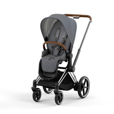 Cybex E-Priam 2 Stroller - Chrome/Brown Frame and Soho Grey Seat Pack