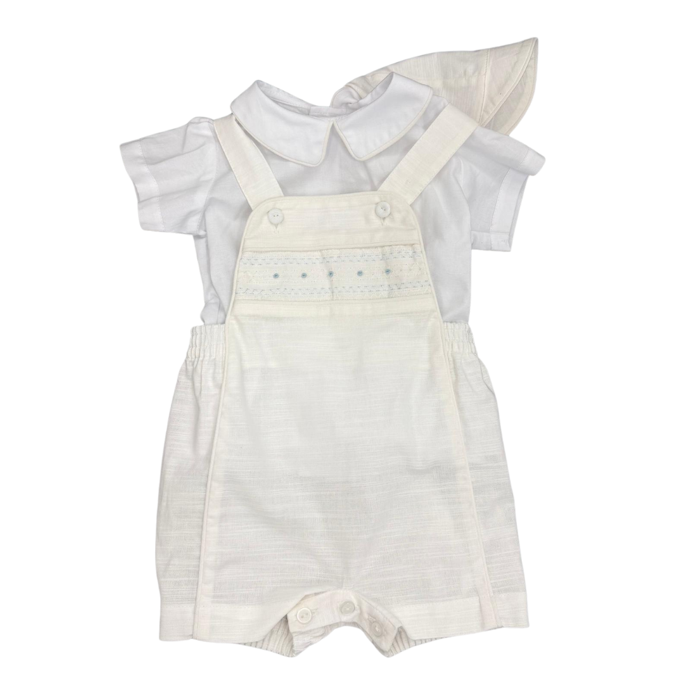 Smocked Baby Shortall Set - Off White on Luna Baby Store Miami