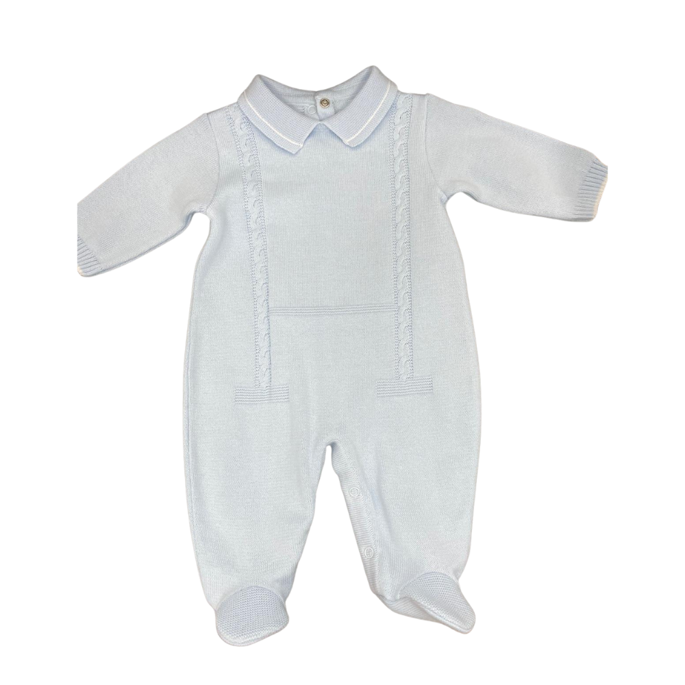 Knitted Jumpsuit With Collar - Light Blue on Luna Baby Store Miami
