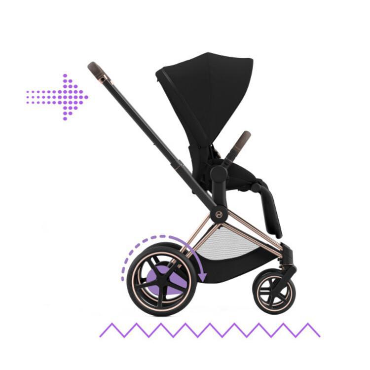 Cybex E-Priam 2 Stroller - Rose Gold/Brown Frame and Deep Black Seat