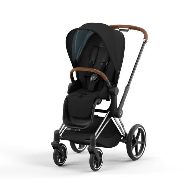 Cybex Priam 4 Stroller - Chrome/Brown Frame and Deep Black Seat Pack