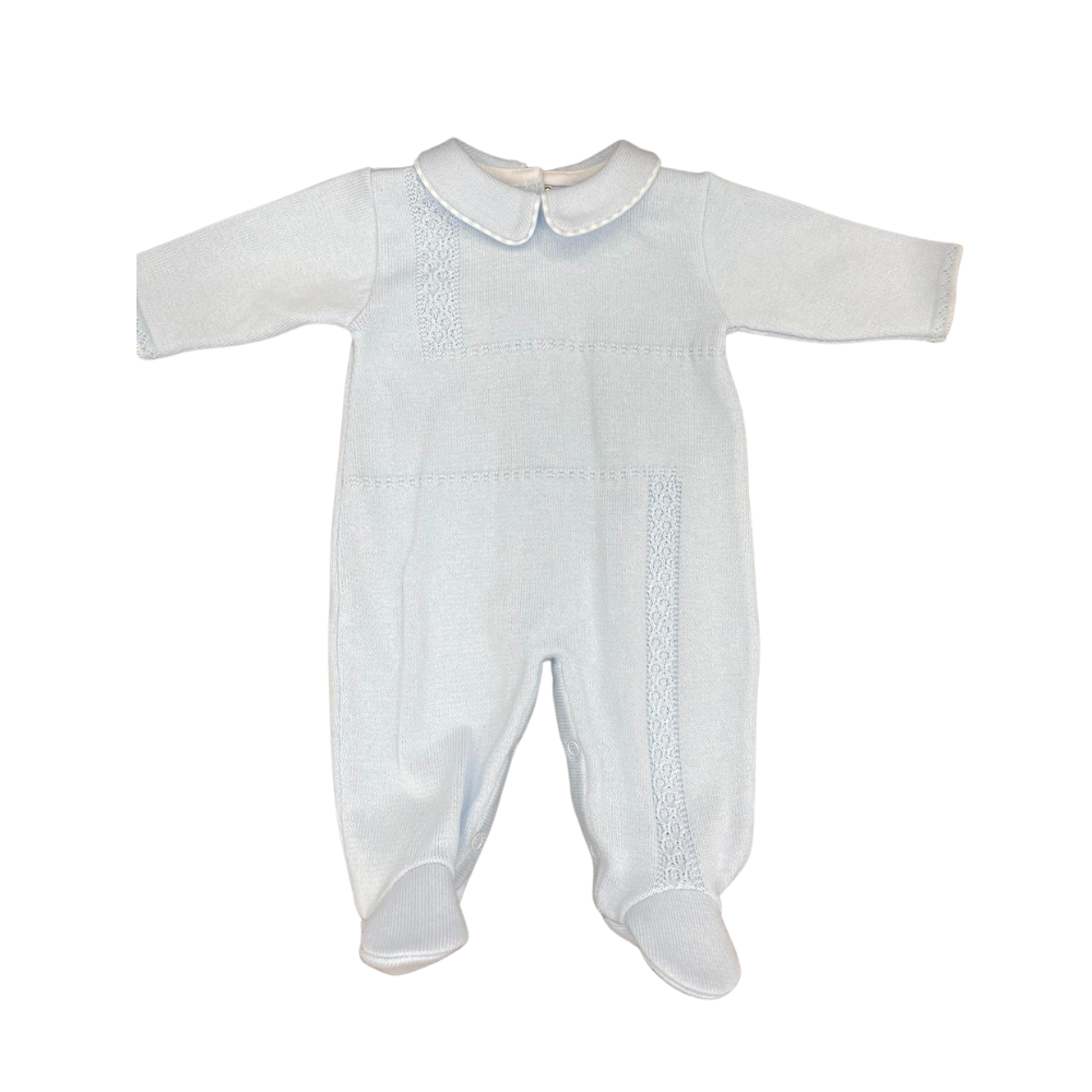 Knitted Jumpsuit With Neck Details - Blue on Luna Baby Store Miami