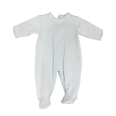 Knitted Jumpsuit With Woven Details - Light Blue