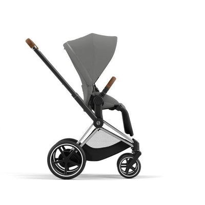 Cybex E-Priam 2 Stroller - Chrome/Brown Frame and Soho Grey Seat Pack