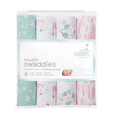 Aden + Anais - 4 Pk Swaddles Muslin, Rosa Briar