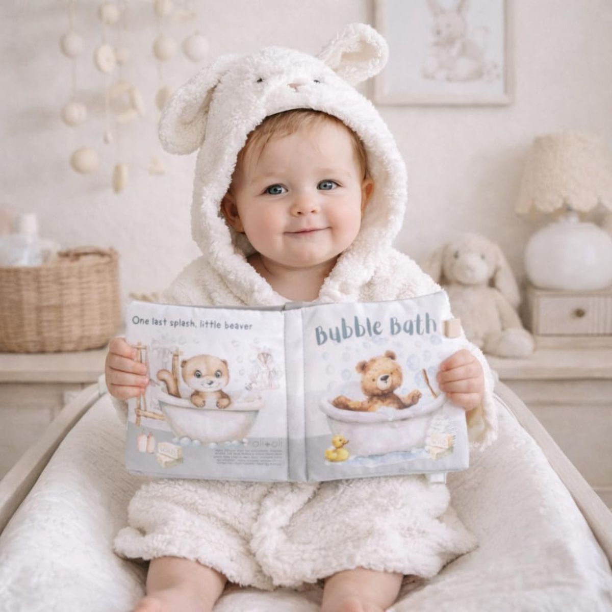Livro Sensorial de Tecido Ali+Oli para Bebê Bubble Bath