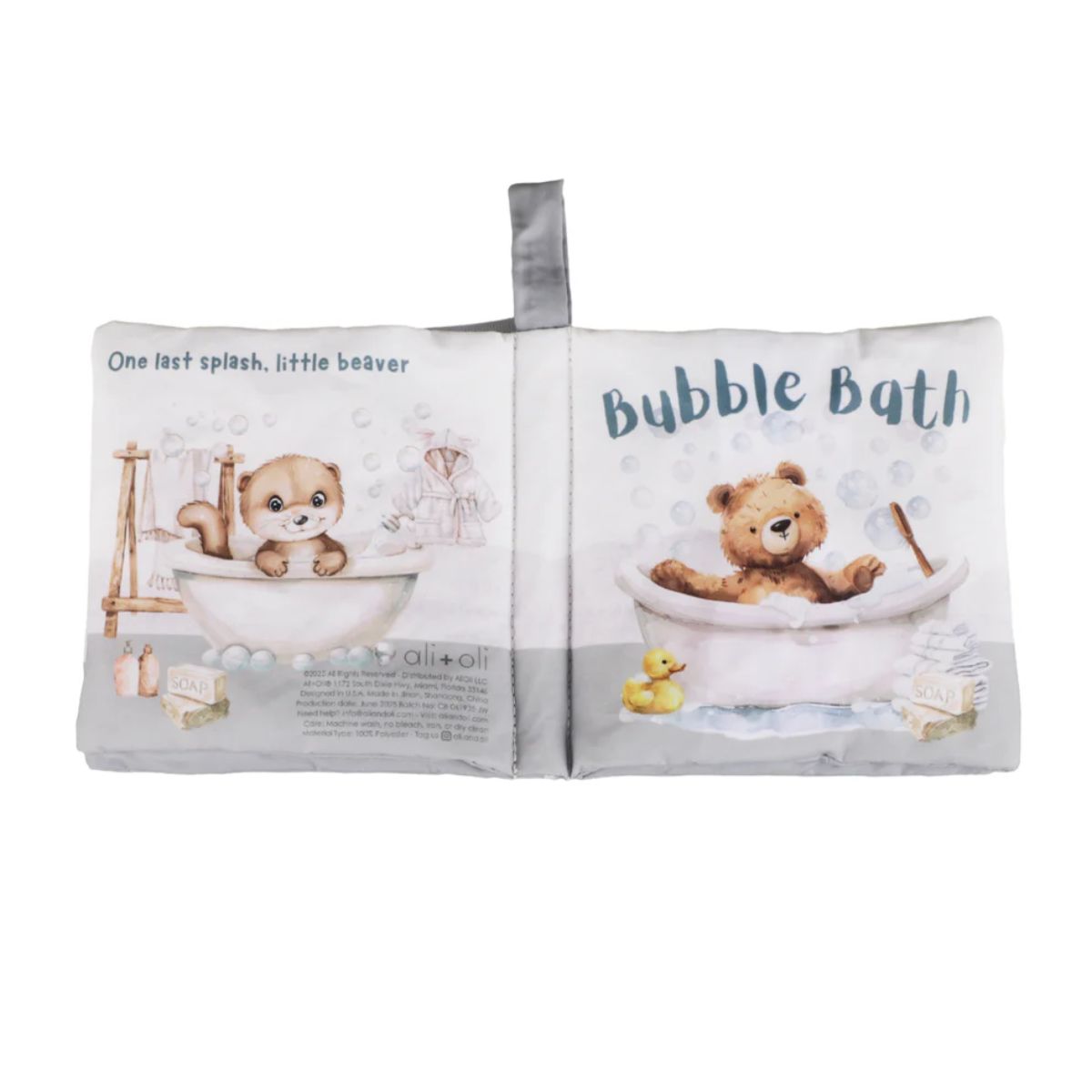 Livro Sensorial de Tecido Ali+Oli para Bebê Bubble Bath on Luna Baby Store Miami