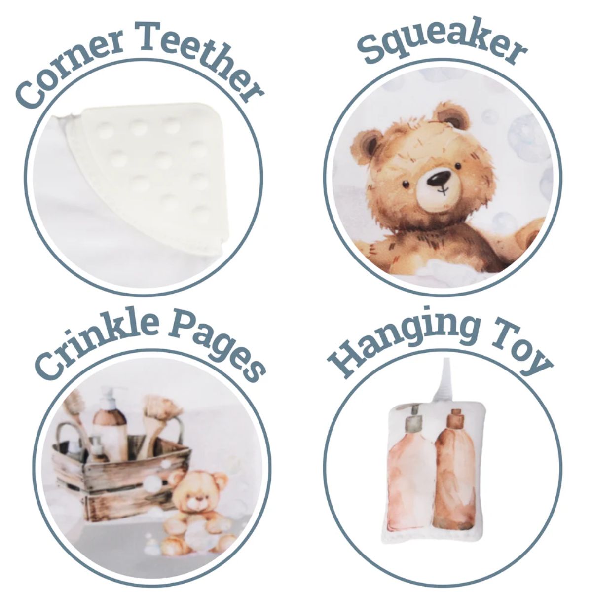Livro Sensorial de Tecido Ali+Oli para Bebê Bubble Bath on Luna Baby Store Miami