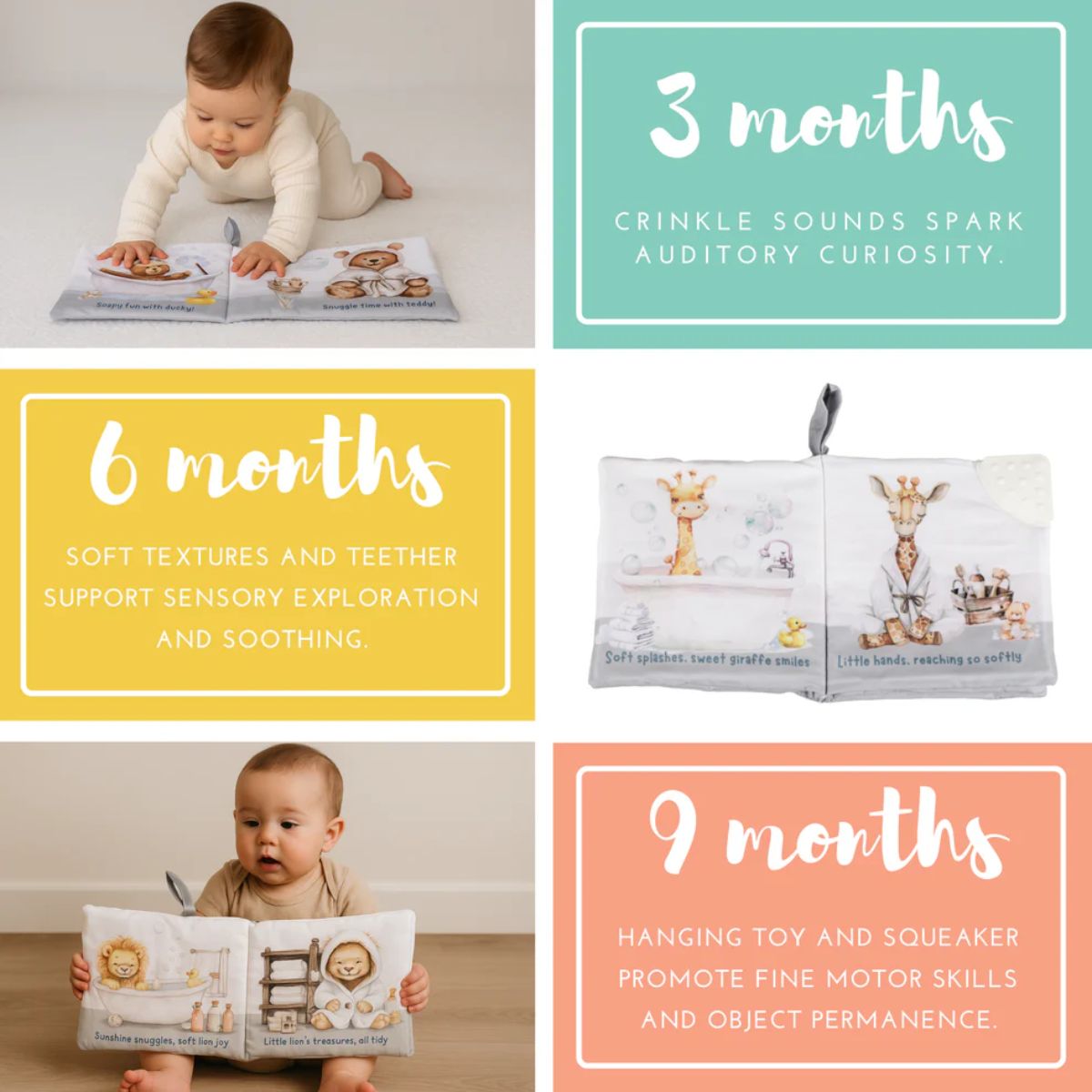 Livro Sensorial de Tecido Ali+Oli para Bebê Bubble Bath on Luna Baby Store Miami