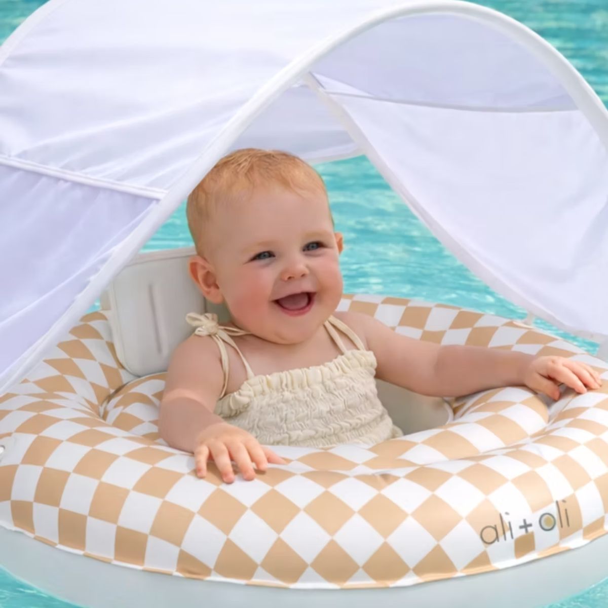 Boia Infantil Com Capota Ali+Oli Tan Checkers on Luna Baby Store Miami