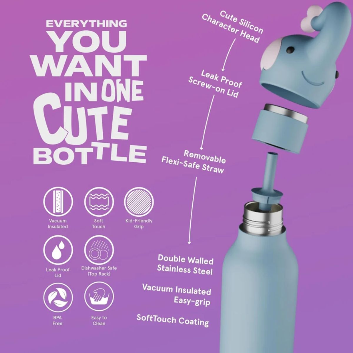 Garrafa Térmica Infantil Asobu Bestie Elefante 460ML on Luna Baby Store Miami