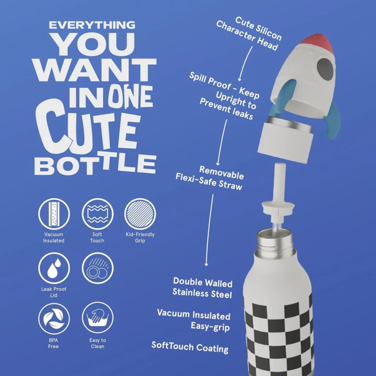 Asobu Bestie Insulated Kids Bottle 16 oz - Rocketship
