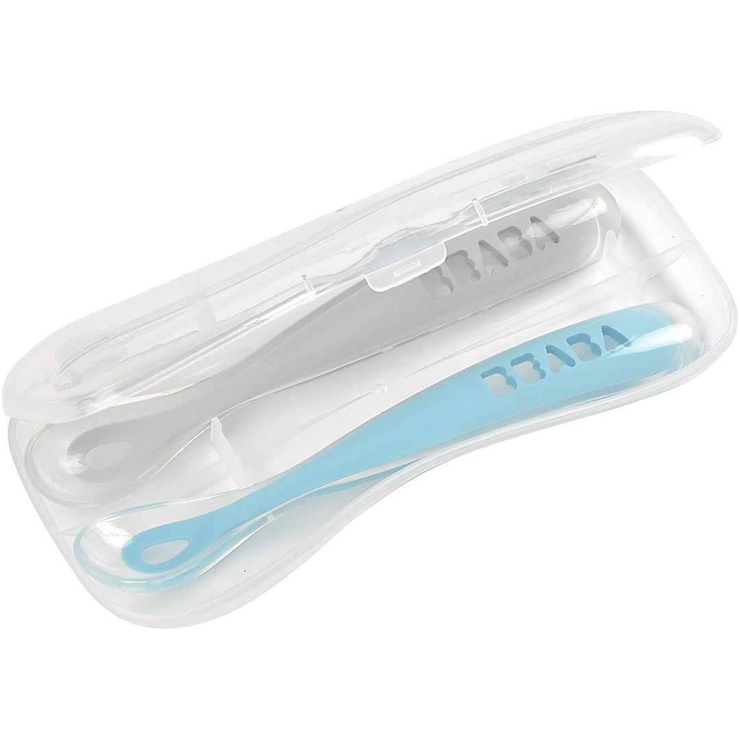 Beaba - conjunto de viagem com 2 unidades de colher de silicone, nuvem/chuva