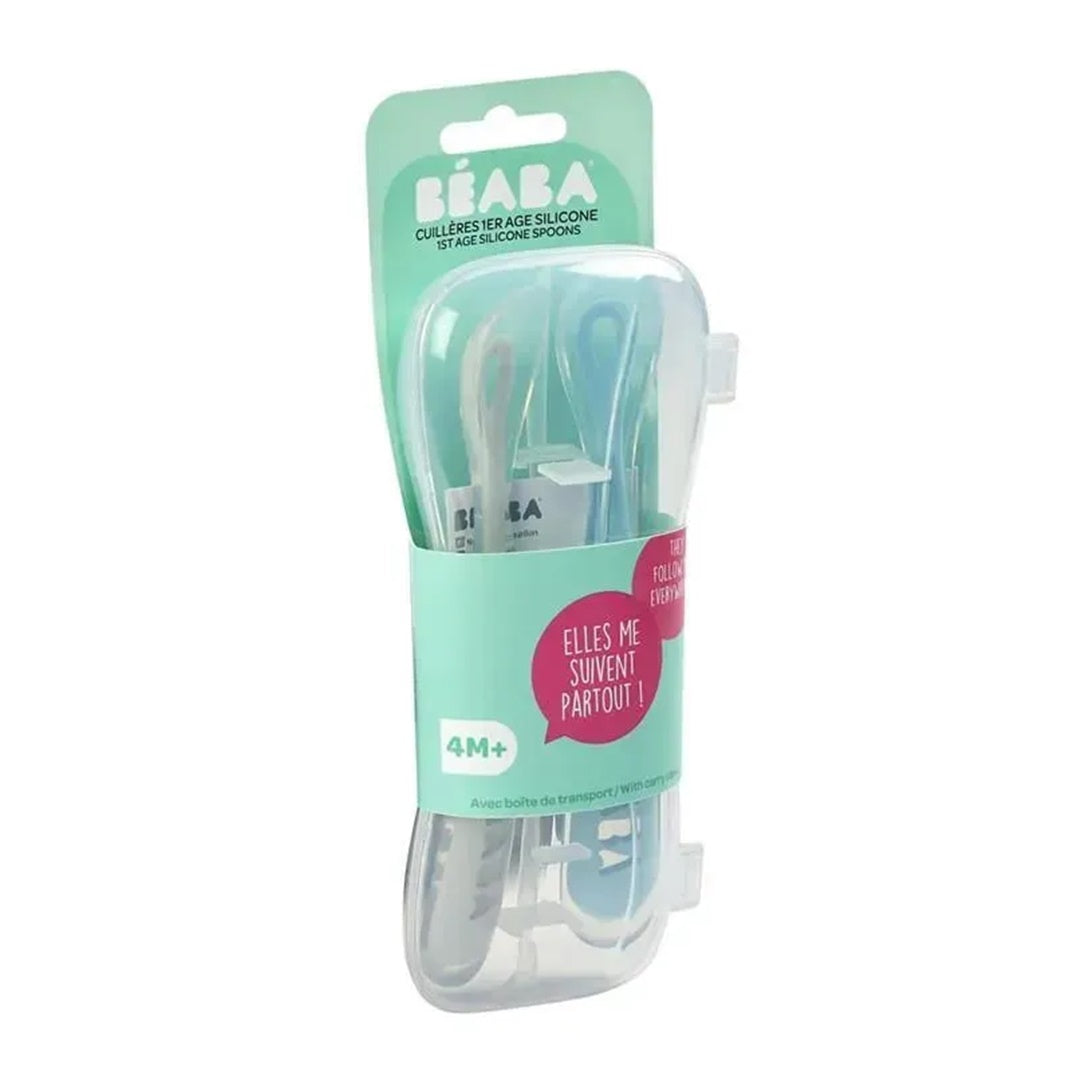 Beaba - conjunto de viagem com 2 unidades de colher de silicone, nuvem/chuva