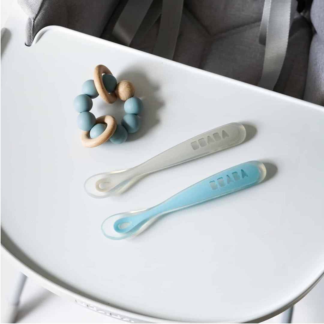 Beaba - conjunto de viagem com 2 unidades de colher de silicone, nuvem/chuva