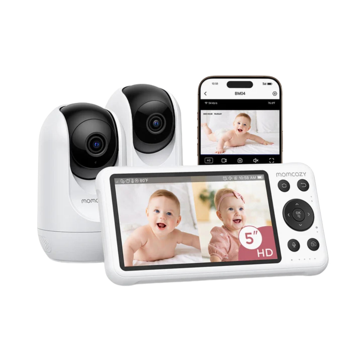 Babá Eletrônica Momcozy BM04 Smart Wi-Fi com Tela de 5" 1080p, Áudio e 2 Câmeras HD on Luna Baby Store Miami