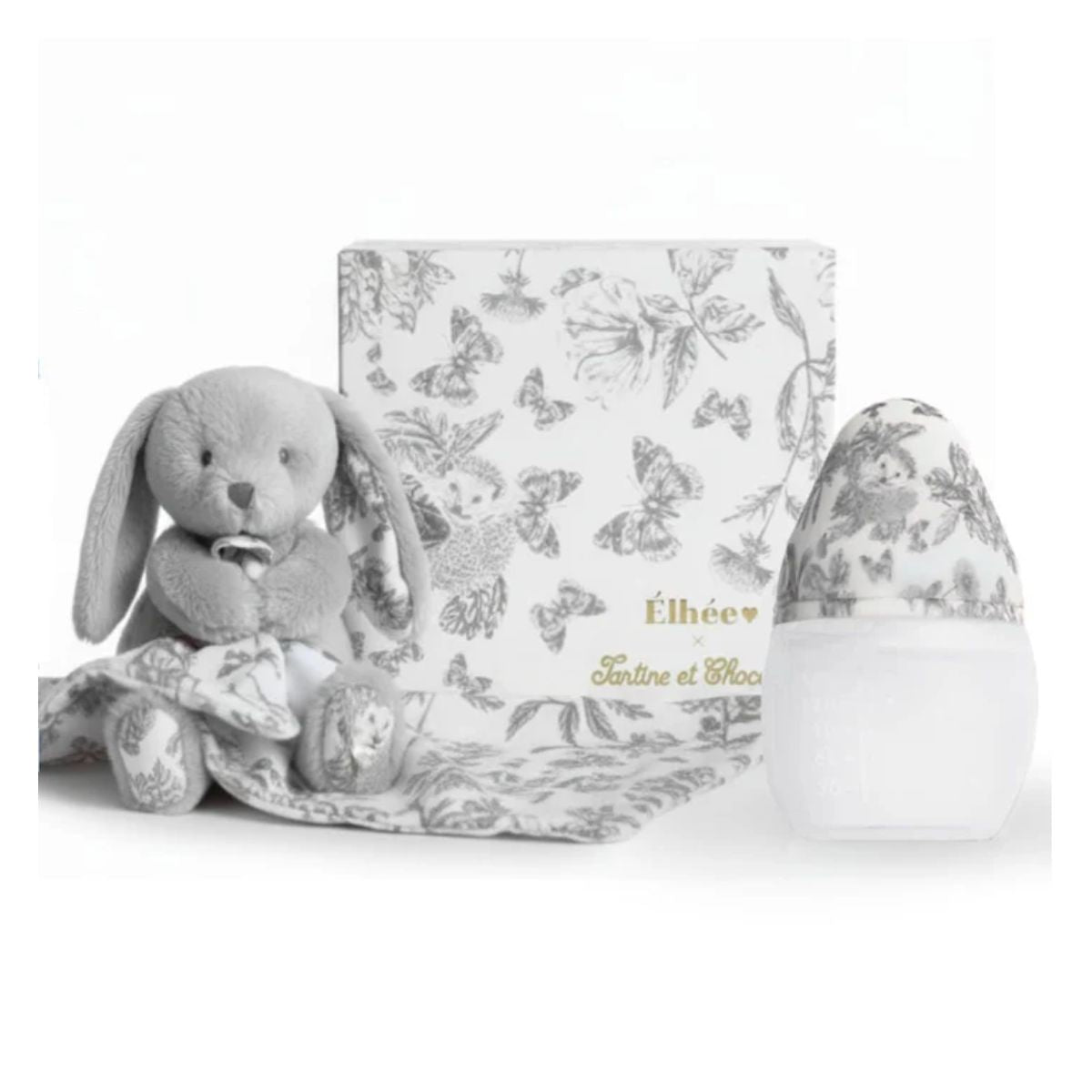 Conjunto Mamadeira e Naninha Élhée Tartine et Chocolat Toile de Jouy Coelhinho Augustin Grey
