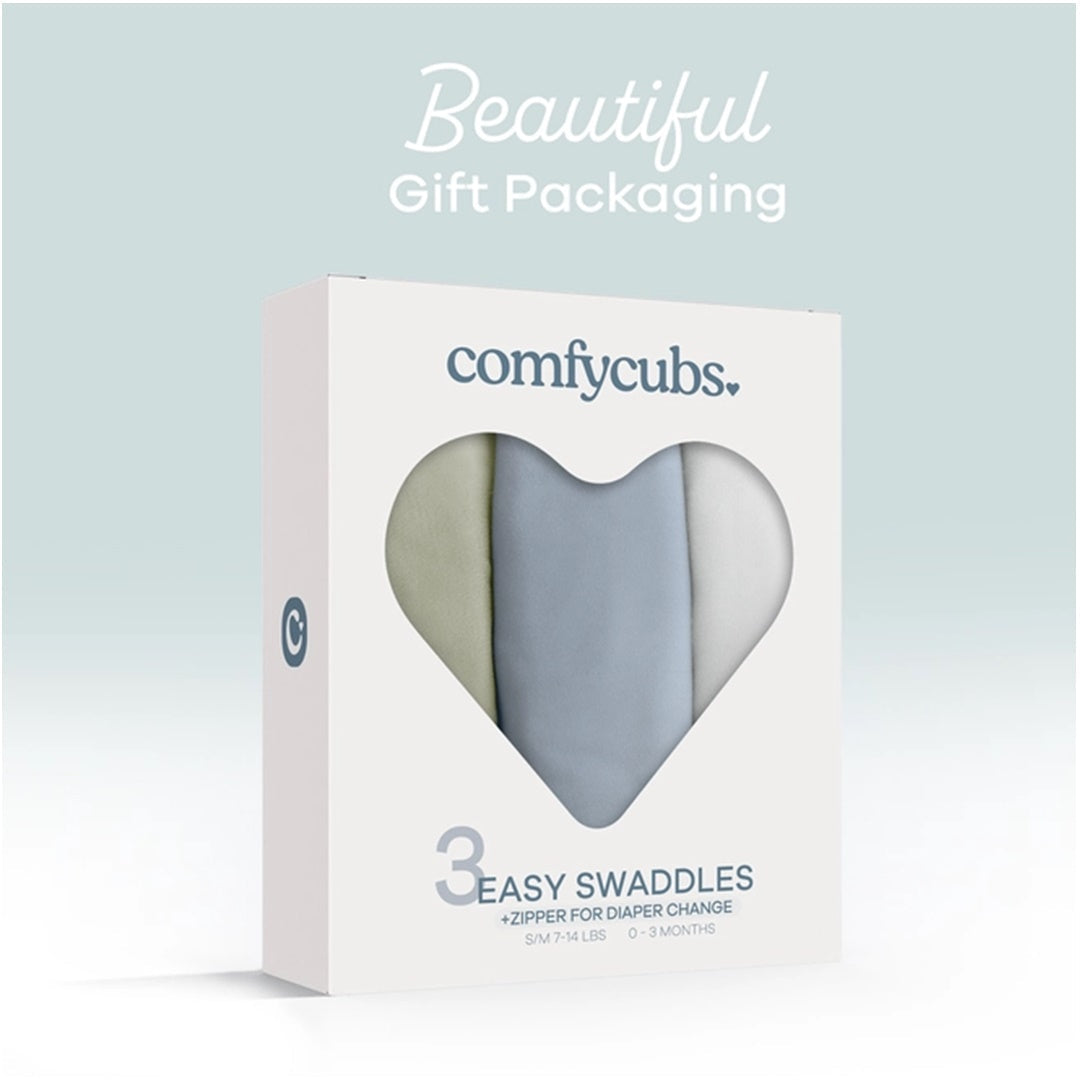 Baby Easy Swaddle Blankets w/ Zipper - 3 Pack By Comfy Cubs -(Stone/Pacific Blue/Sage) on Luna Baby Store Miami