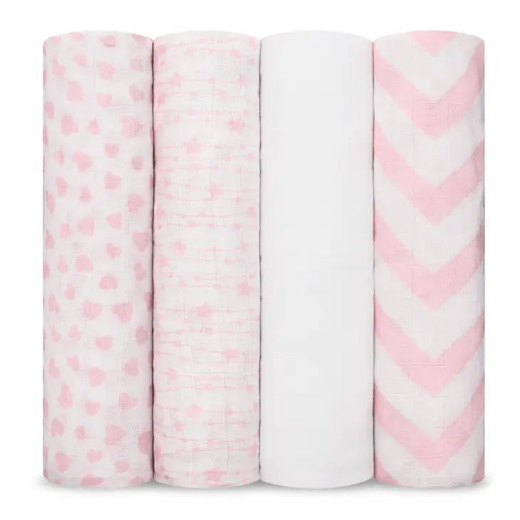Comfy Cubs Baby Muslin Swaddle Blankets 4 Pack Pink on Luna Baby Store Miami
