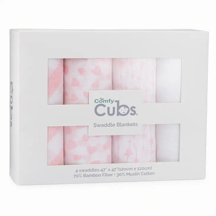 Comfy Cubs Baby Muslin Swaddle Blankets 4 Pack Pink on Luna Baby Store Miami