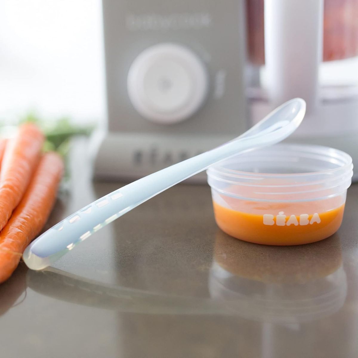 Beaba Baby First Foods Silicone Spoons - Set of 4 in Pebble on Luna Baby Store Miami