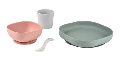 Beaba Silicone Suction Meal Set - Set of 4 - Eucalyptus - Luna Baby Store Miami