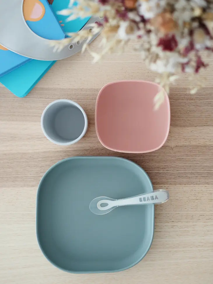 Beaba Silicone Suction Meal Set - Set of 4 - Eucalyptus - Luna Baby Store Miami