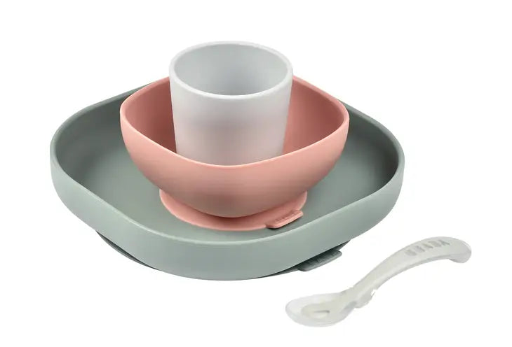 Beaba Silicone Suction Meal Set - Set of 4 - Eucalyptus - Luna Baby Store Miami