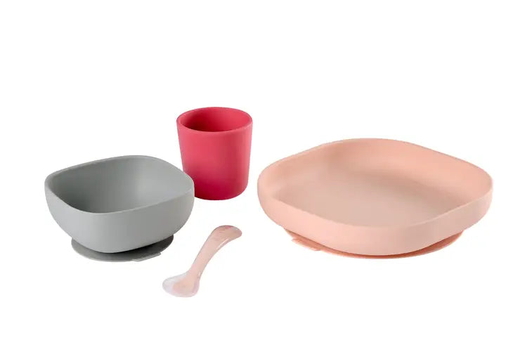 Beaba Silicone Suction Meal Set - Set of 4 - Rose - Luna Baby Store Miami