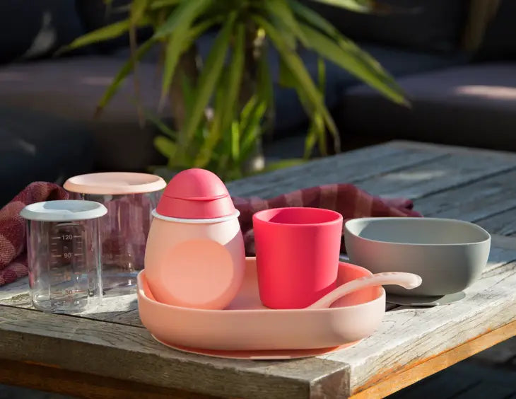 Beaba Silicone Suction Meal Set - Set of 4 - Rose - Luna Baby Store Miami