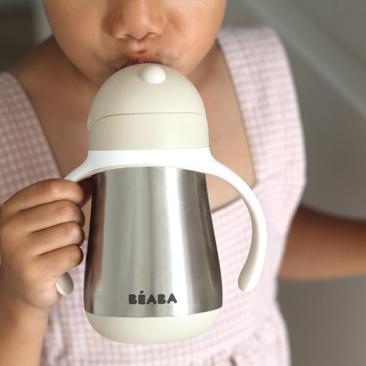 Beaba Stainless Steel Straw Sippy Cup - Oat on Luna Baby Store Miami